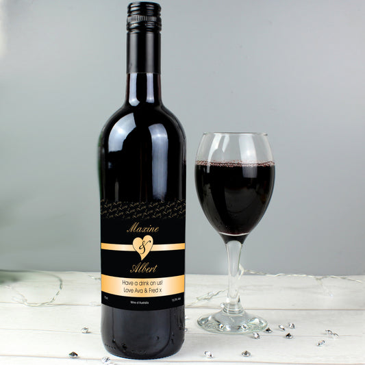 Personalised Couples Heart Red Wine- Black Design - MK&JD Gifts