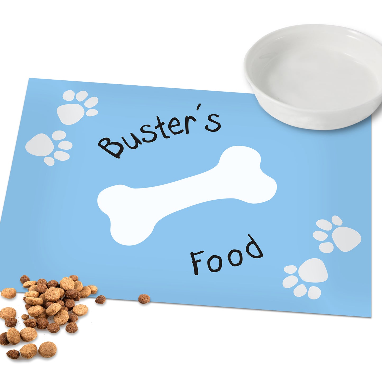 Personalised Blue Paw Print Dog Pet Bowl Mat - MK&JD Gifts