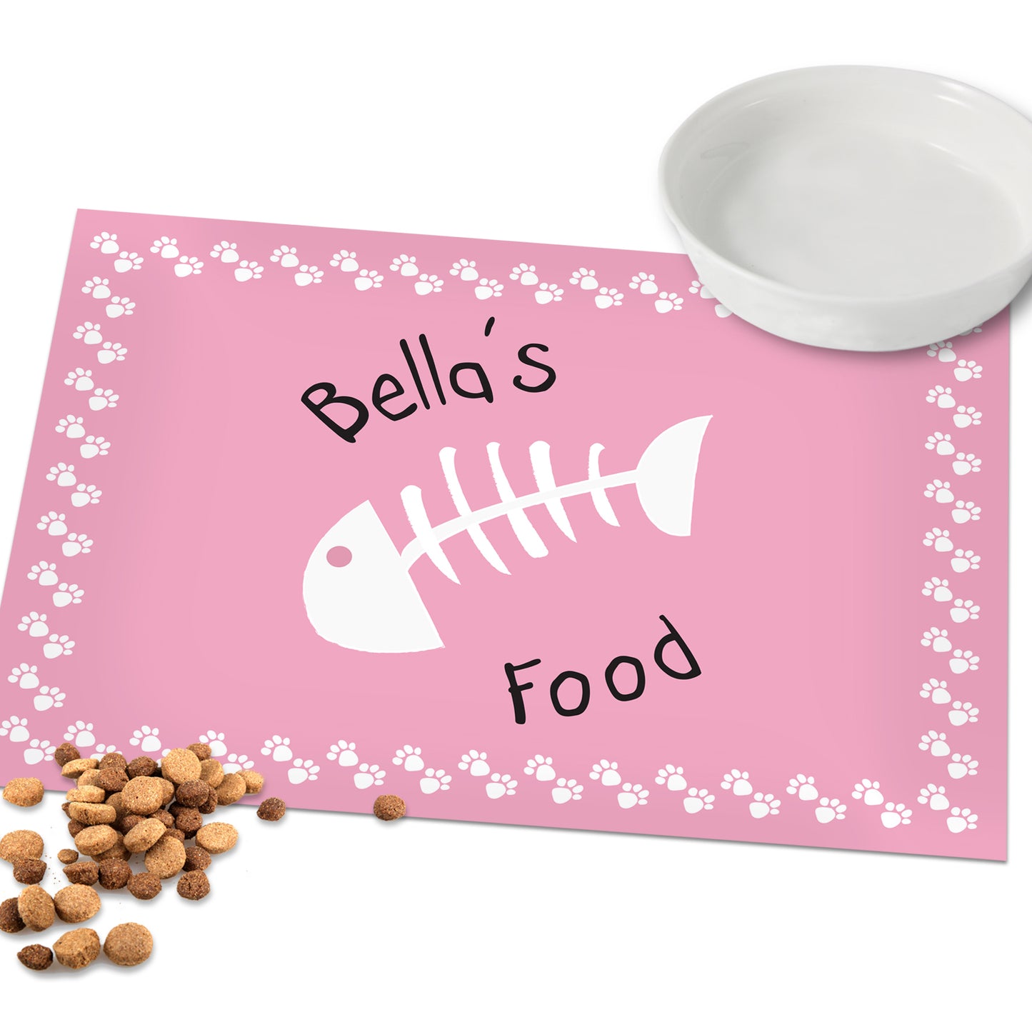 Personalised Pink Fish Bone Cat Pet Bowl Mat - MK&JD Gifts