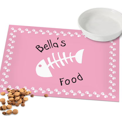 Personalised Pink Fish Bone Cat Pet Bowl Mat - MK&JD Gifts