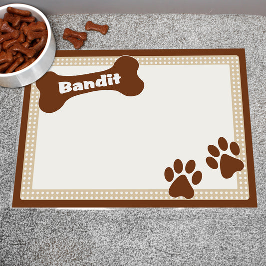 Personalised Brown Dotty Dog Pet Bowl Mat - MK&JD Gifts