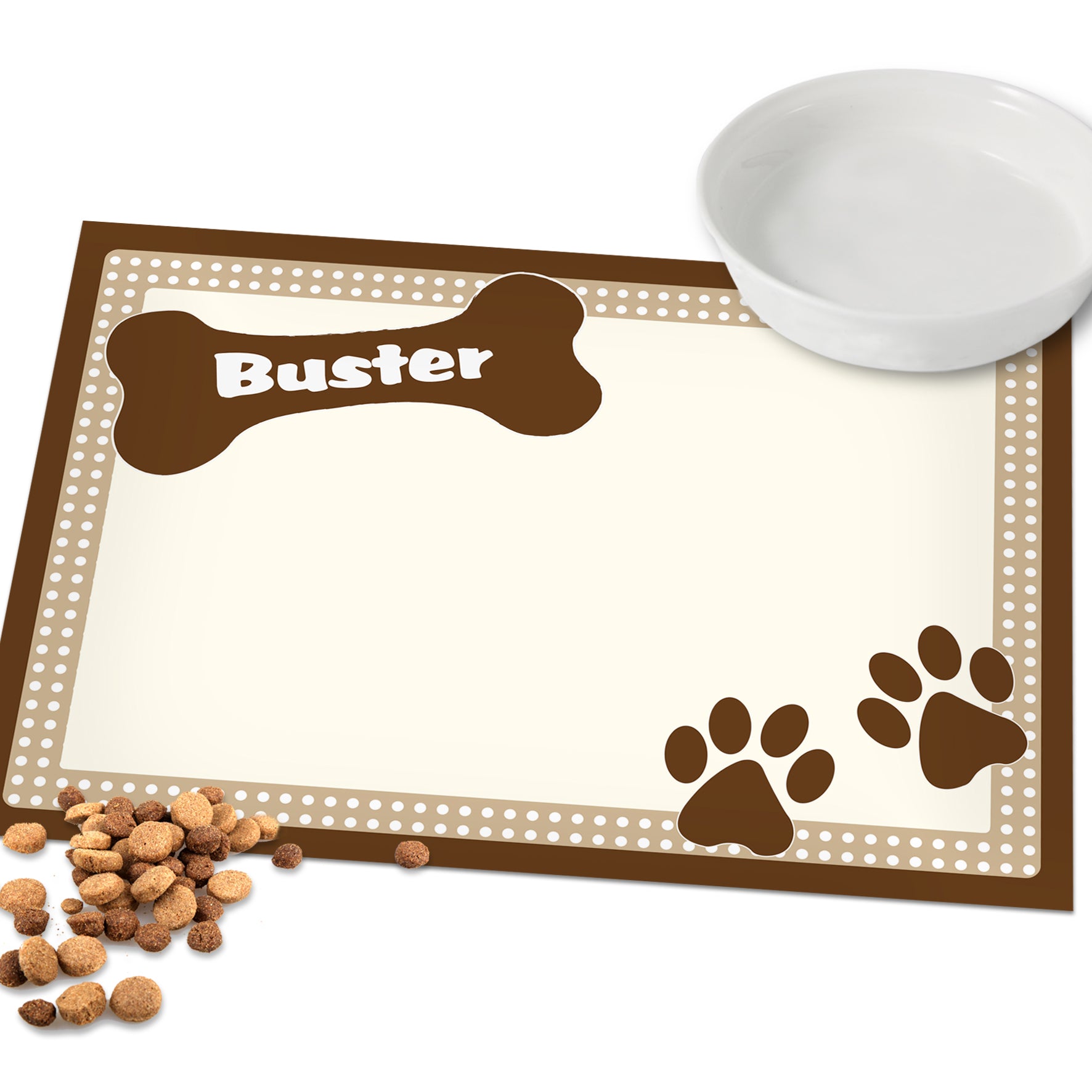 Personalised Brown Dotty Dog Pet Bowl Mat - MK&JD Gifts
