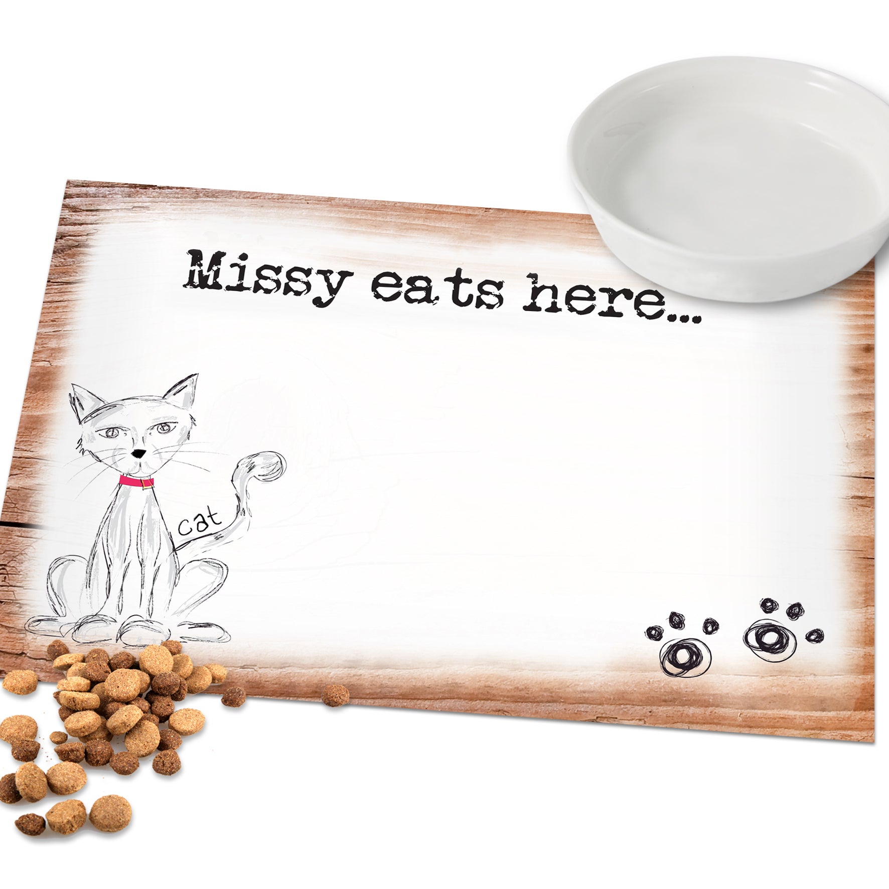 Personalised Scribble Cat Pet Bowl Mat - MK&JD Gifts