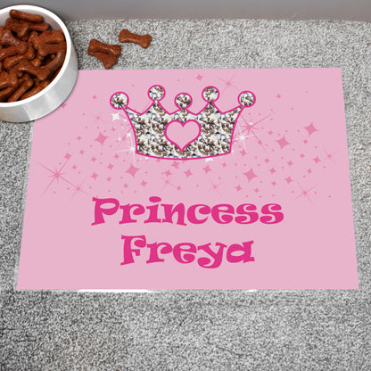 Personalised Pink Princess Pet Bowl Mat - MK&JD Gifts