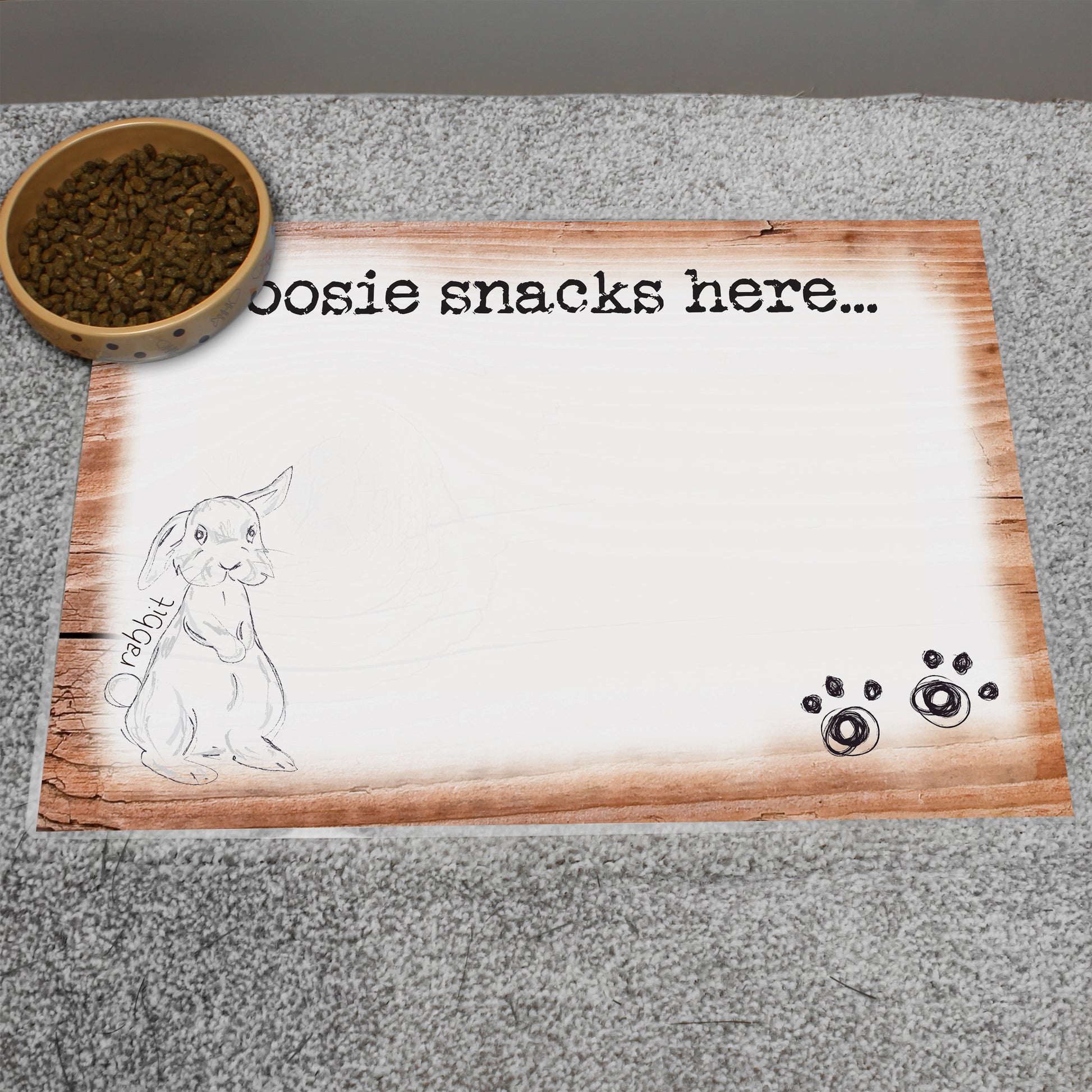 Personalised Scribble Bunny Pet Bowl Mat - MK&JD Gifts