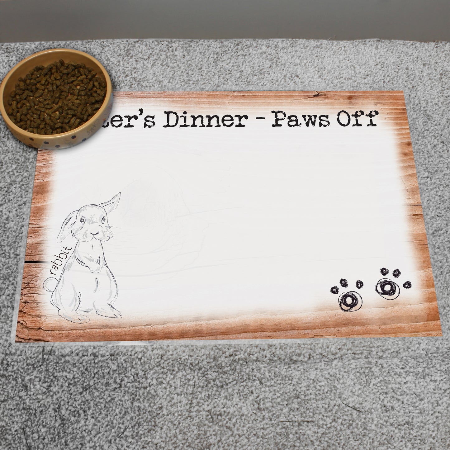 Personalised Scribble Bunny Pet Bowl Mat - MK&JD Gifts