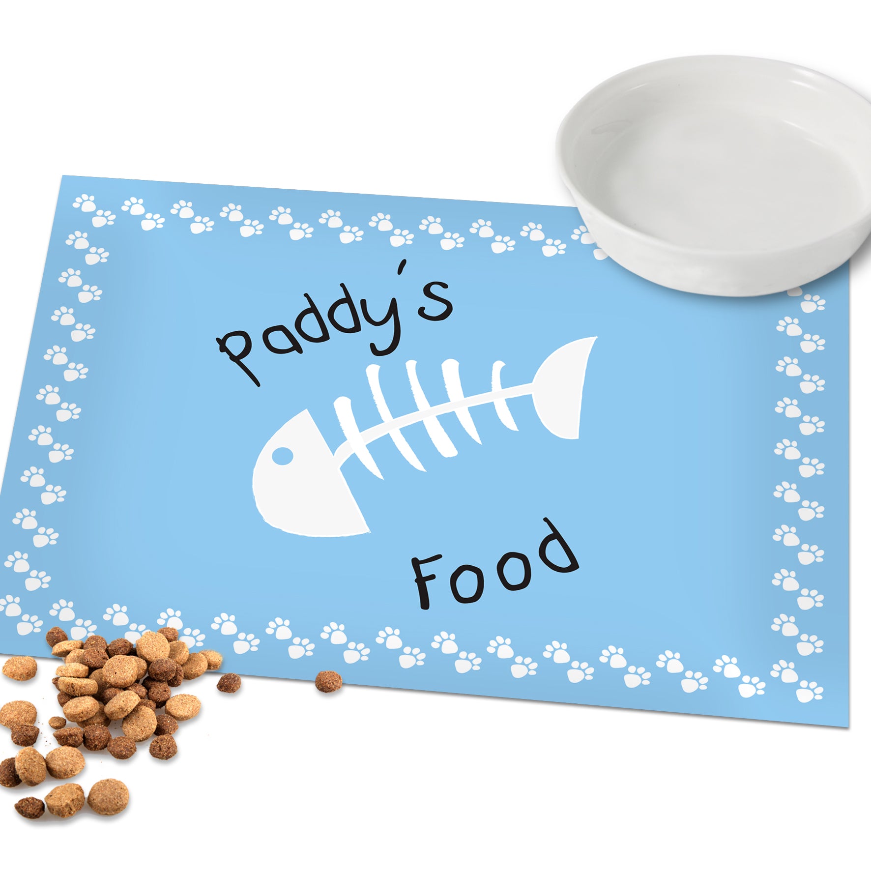 Personalised Blue Fish Bone Cat Pet Bowl Mat - MK&JD Gifts