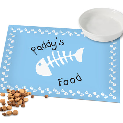 Personalised Blue Fish Bone Cat Pet Bowl Mat - MK&JD Gifts