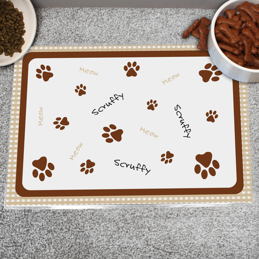 Personalised Brown Gingham Cat Pet Bowl Mat - MK&JD Gifts