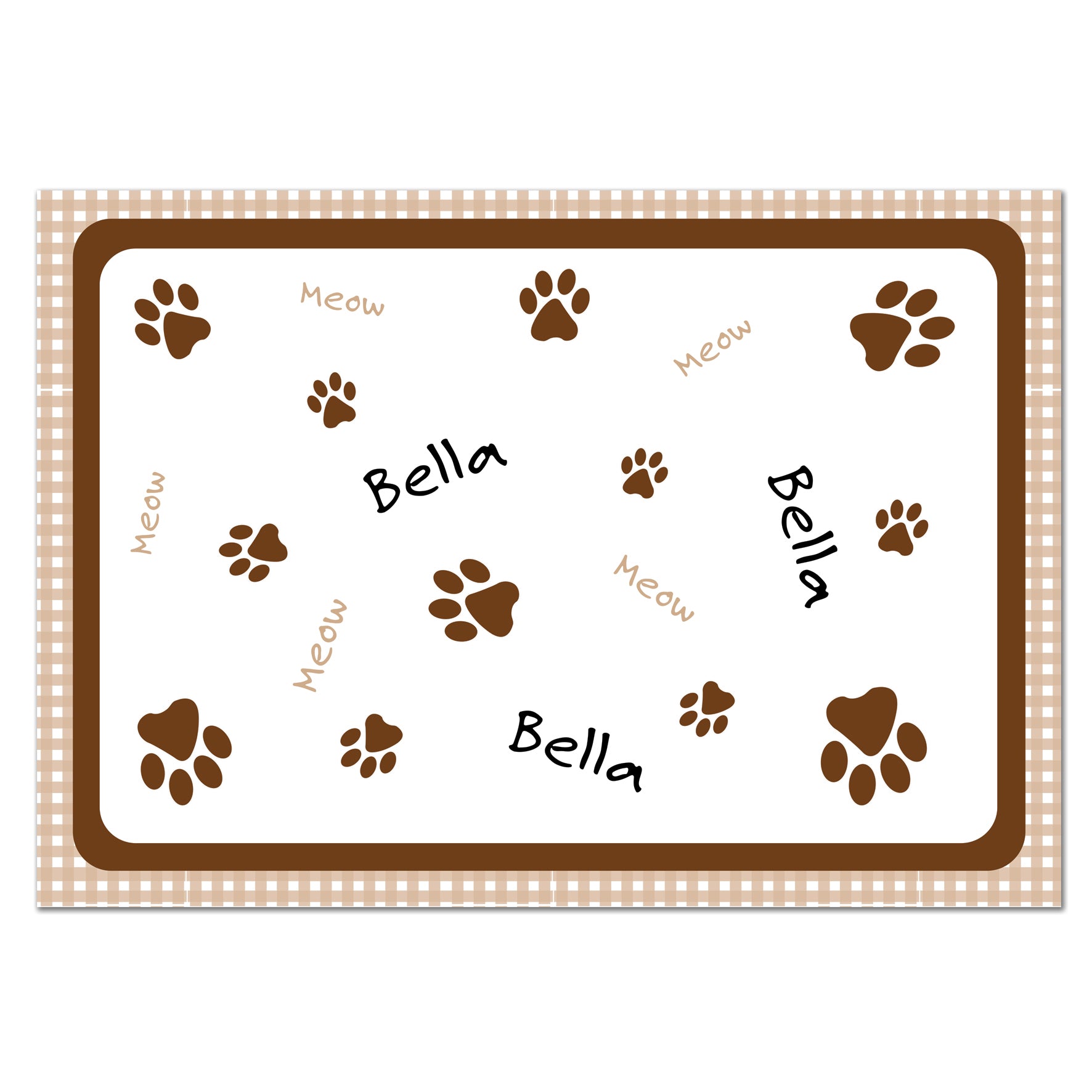 Personalised Brown Gingham Cat Pet Bowl Mat - MK&JD Gifts