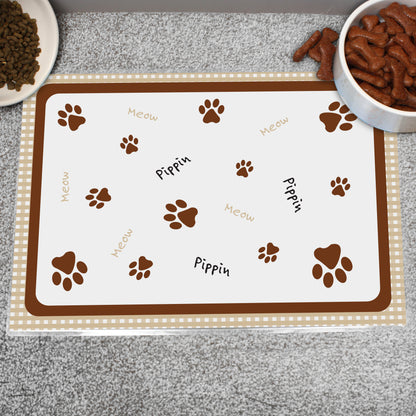Personalised Brown Gingham Cat Pet Bowl Mat - MK&JD Gifts