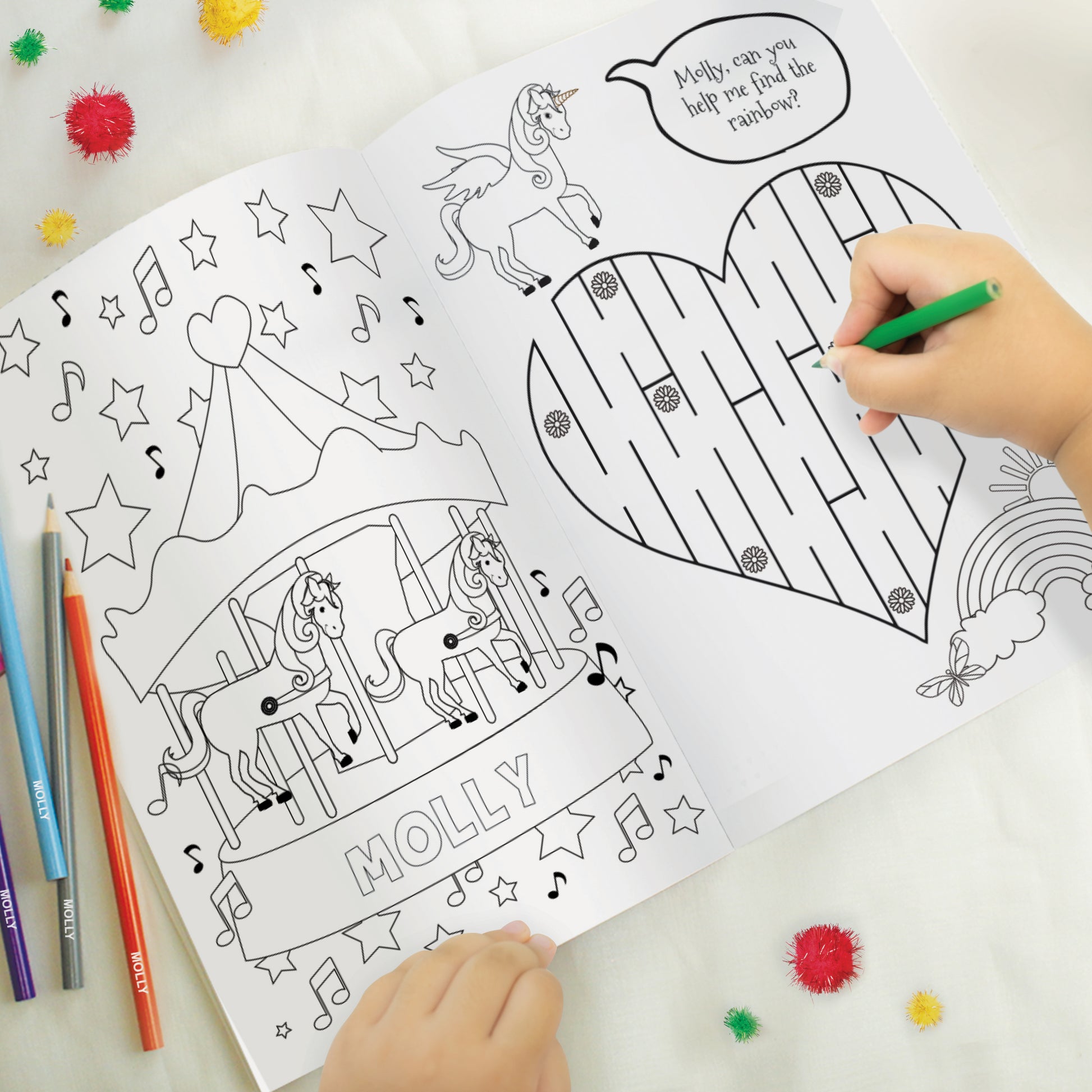 Personalised Princess & Unicorn Colouring Book with Pencil Crayons - MK&JD Gifts