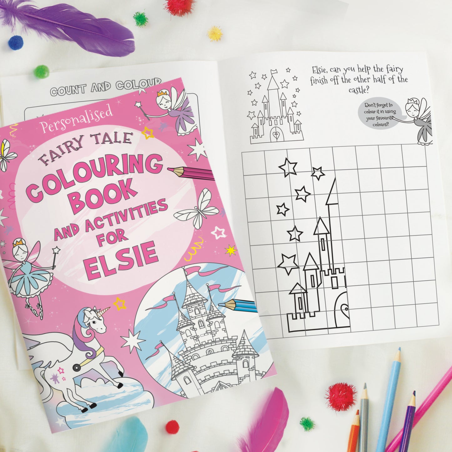 Personalised Princess & Unicorn Colouring Book with Pencil Crayons - MK&JD Gifts