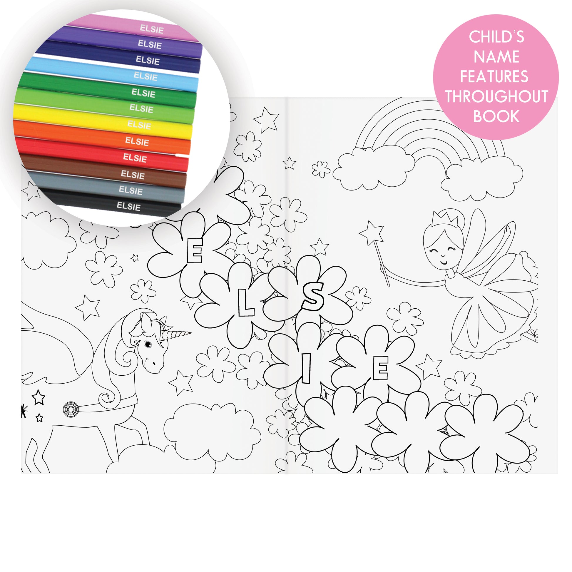 Personalised Princess & Unicorn Colouring Book with Pencil Crayons - MK&JD Gifts