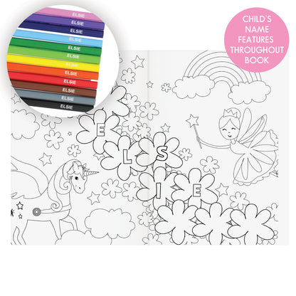 Personalised Princess & Unicorn Colouring Book with Pencil Crayons - MK&JD Gifts