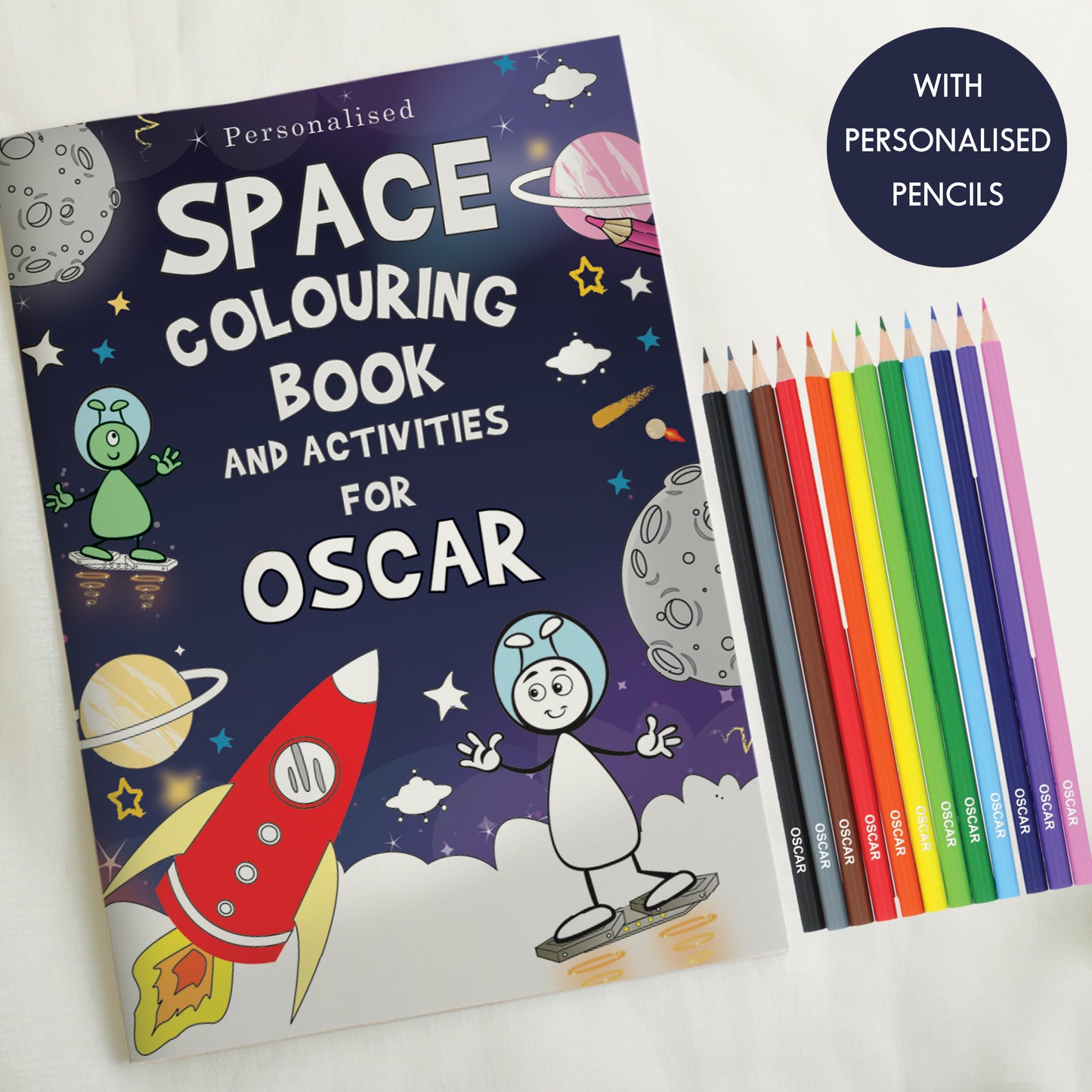 Personalised Space Colouring Book with Pencil Crayons