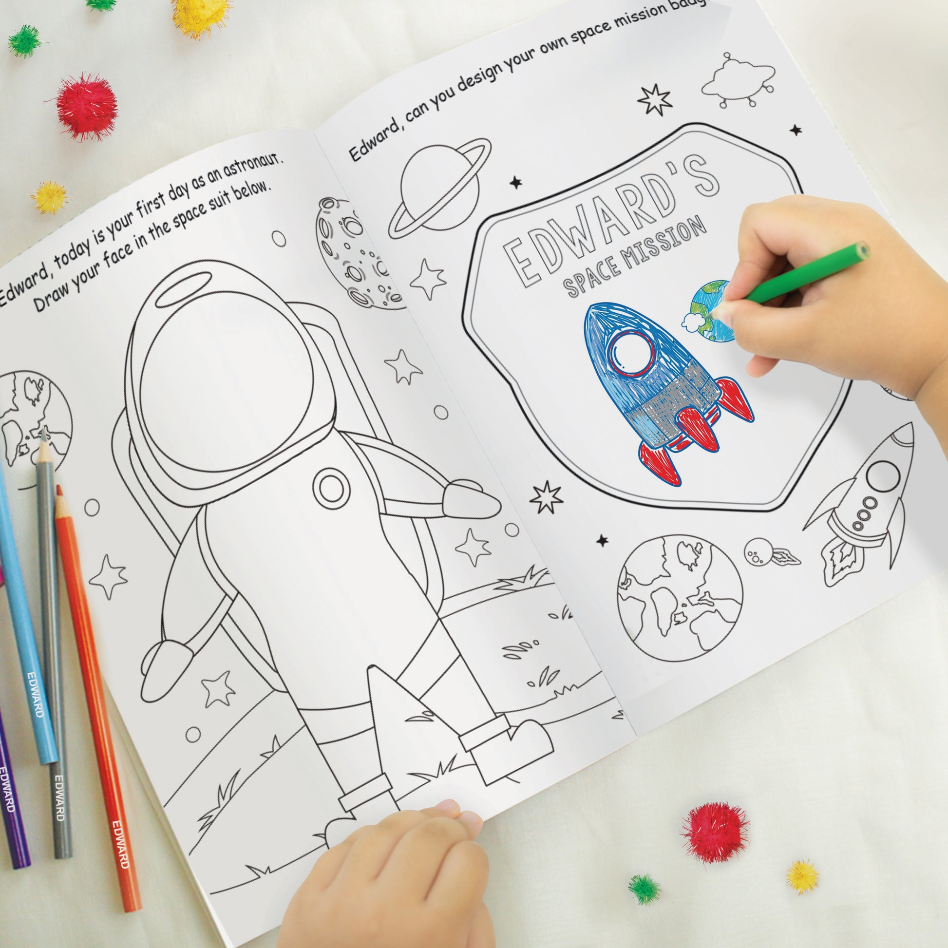 Personalised Space Colouring Book with Pencil Crayons - MK&JD Gifts
