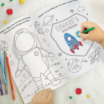 Personalised Space Colouring Book with Pencil Crayons - MK&JD Gifts
