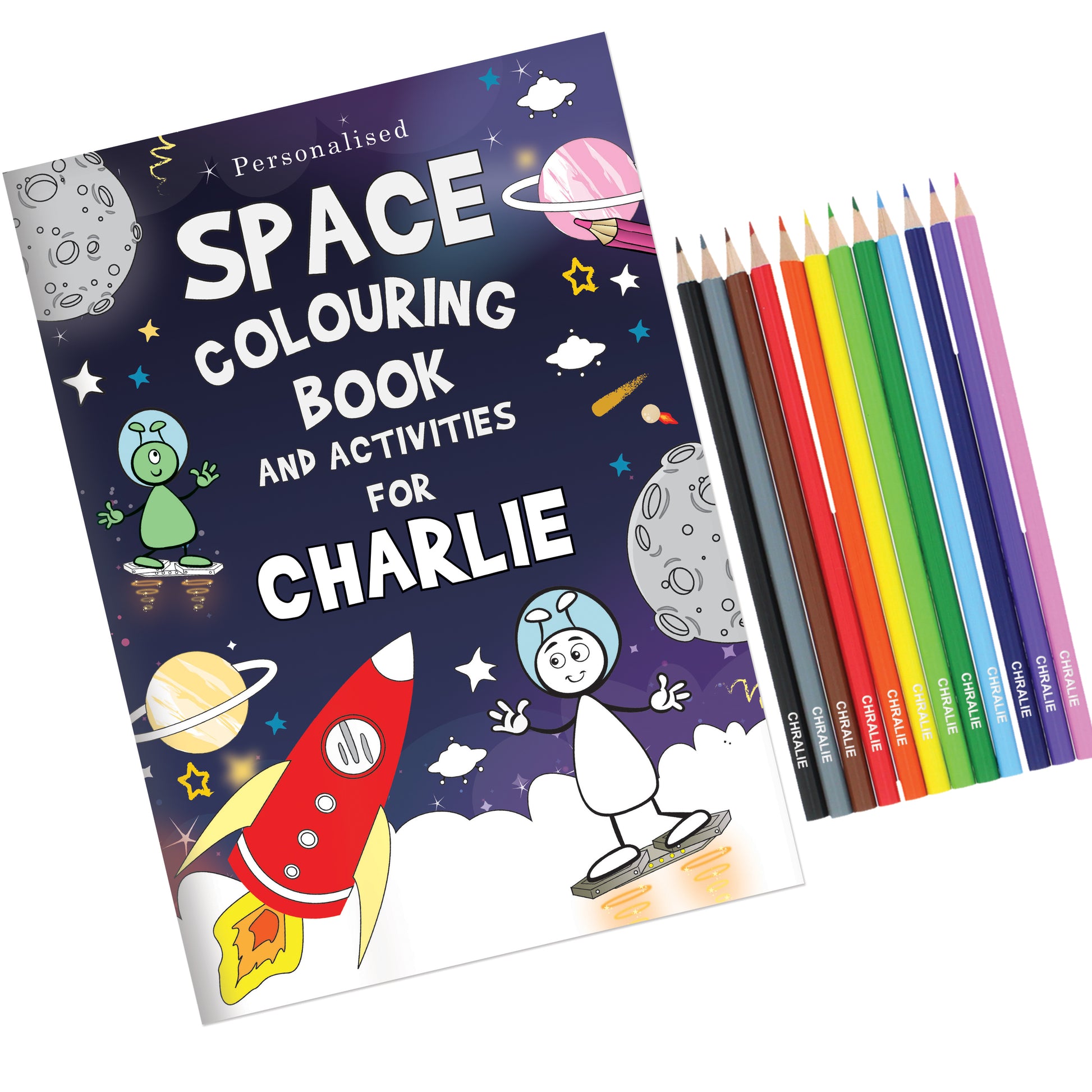 Personalised Space Colouring Book with Pencil Crayons - MK&JD Gifts