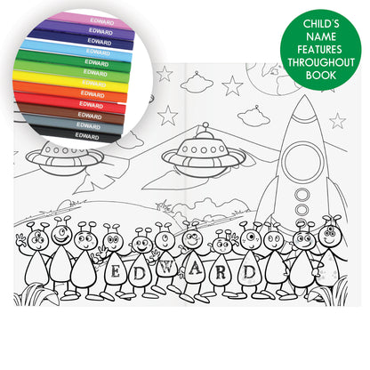 Personalised Space Colouring Book with Pencil Crayons - MK&JD Gifts