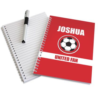 Personalised Red Football Fan A5 Notebook - MK&JD Gifts