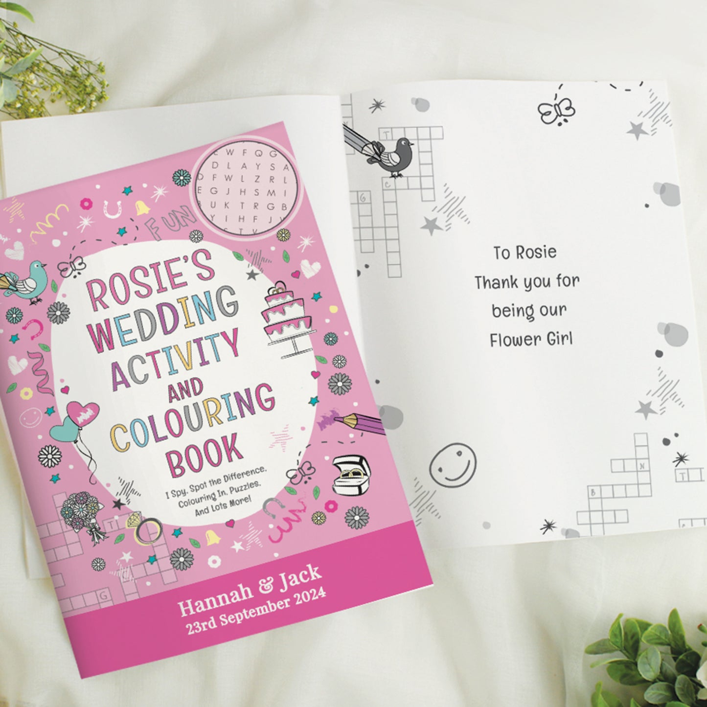 Personalised Pink A4 Wedding Activity & Colouring Book - MK&JD Gifts