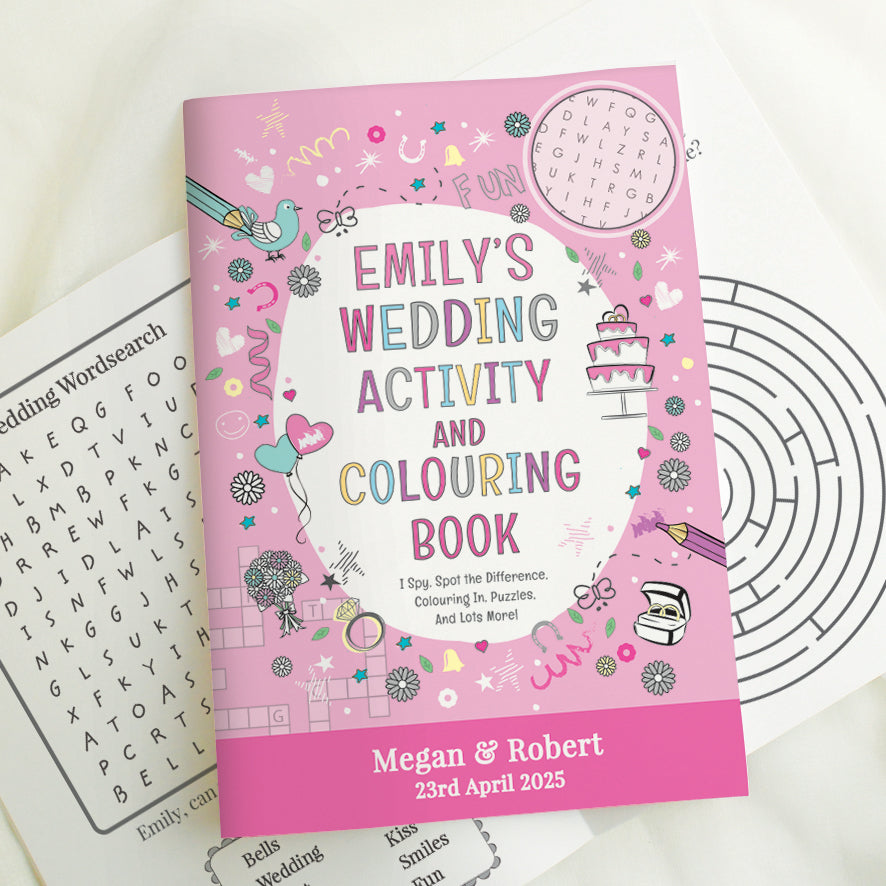 Personalised Pink A4 Wedding Activity & Colouring Book - MK&JD Gifts