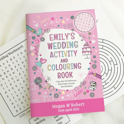 Personalised Pink A4 Wedding Activity & Colouring Book - MK&JD Gifts