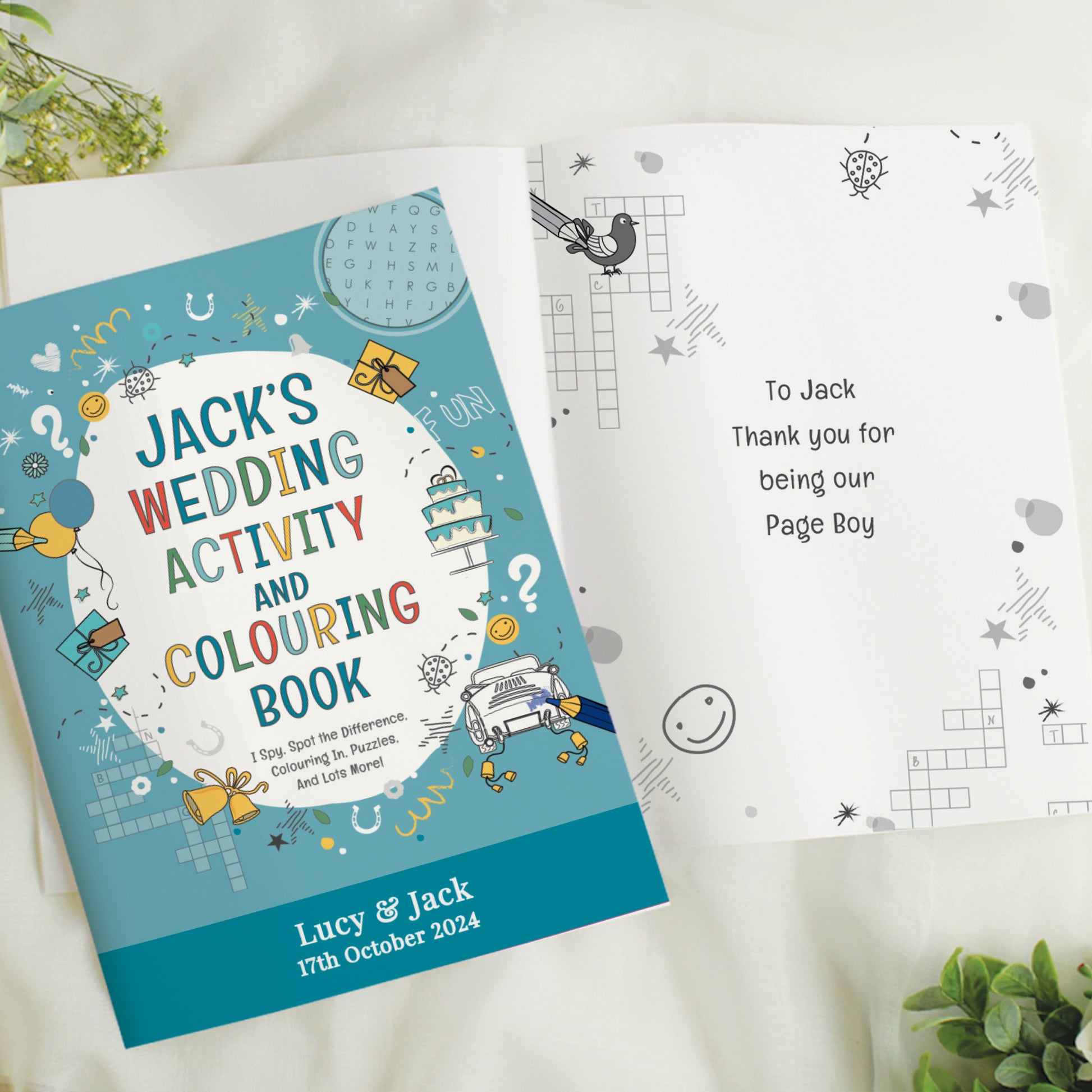 Personalised Blue A4 Wedding Activity & Colouring Book - MK&JD Gifts