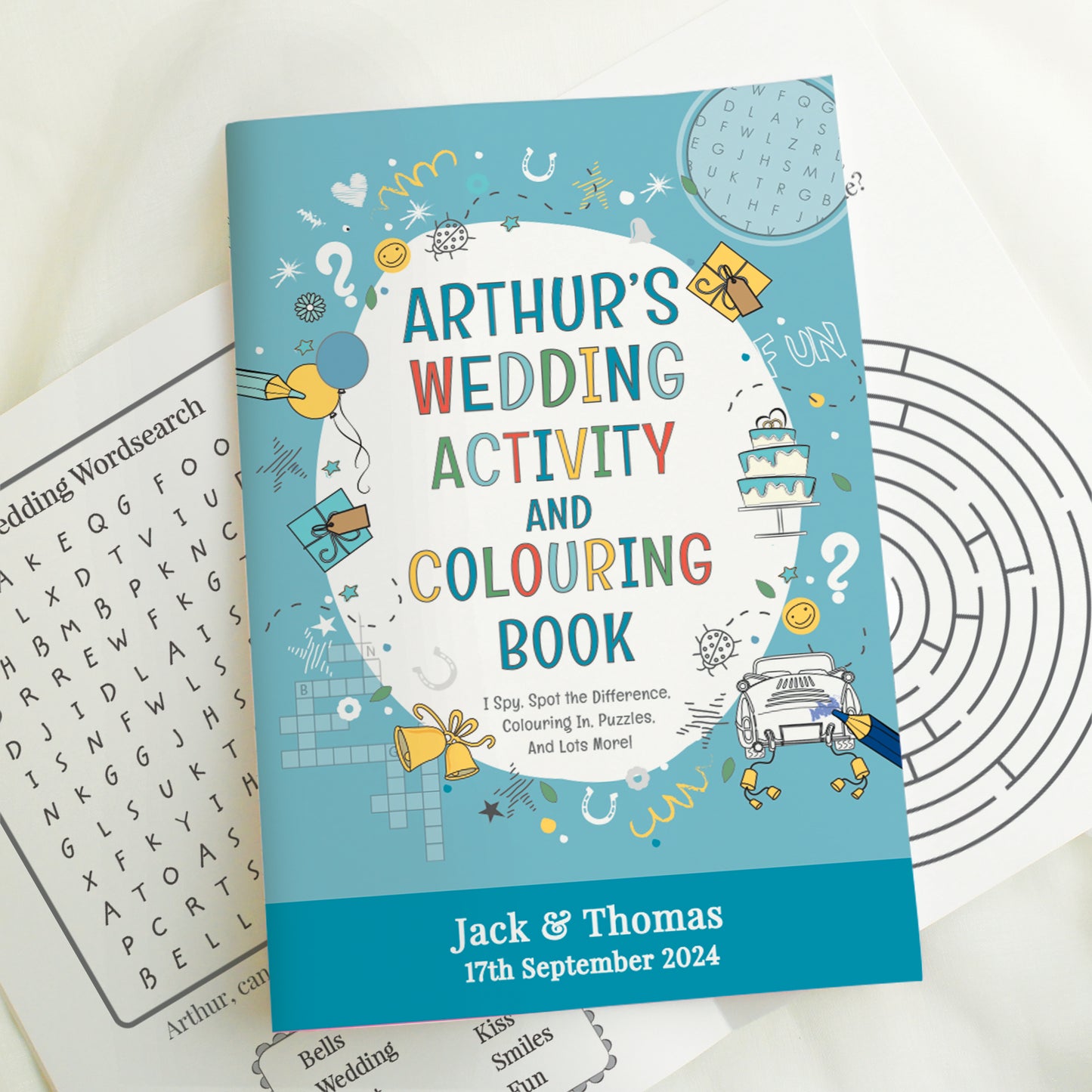 Personalised Blue A4 Wedding Activity & Colouring Book - MK&JD Gifts