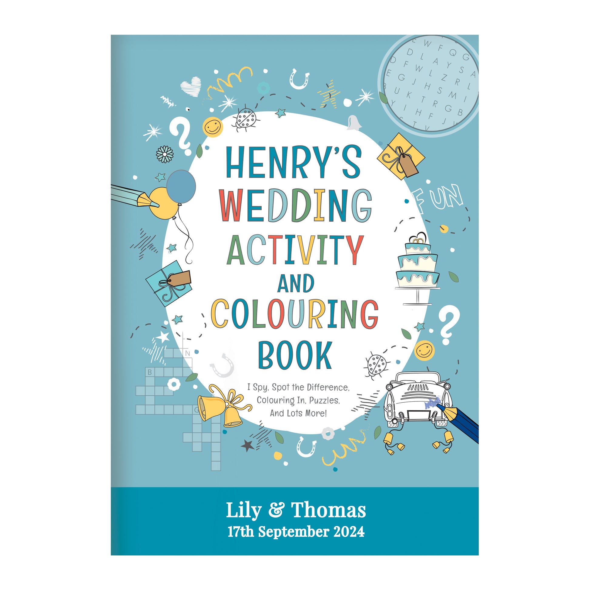 Personalised Blue A4 Wedding Activity & Colouring Book - MK&JD Gifts