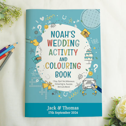 Personalised Blue A4 Wedding Activity & Colouring Book - MK&JD Gifts