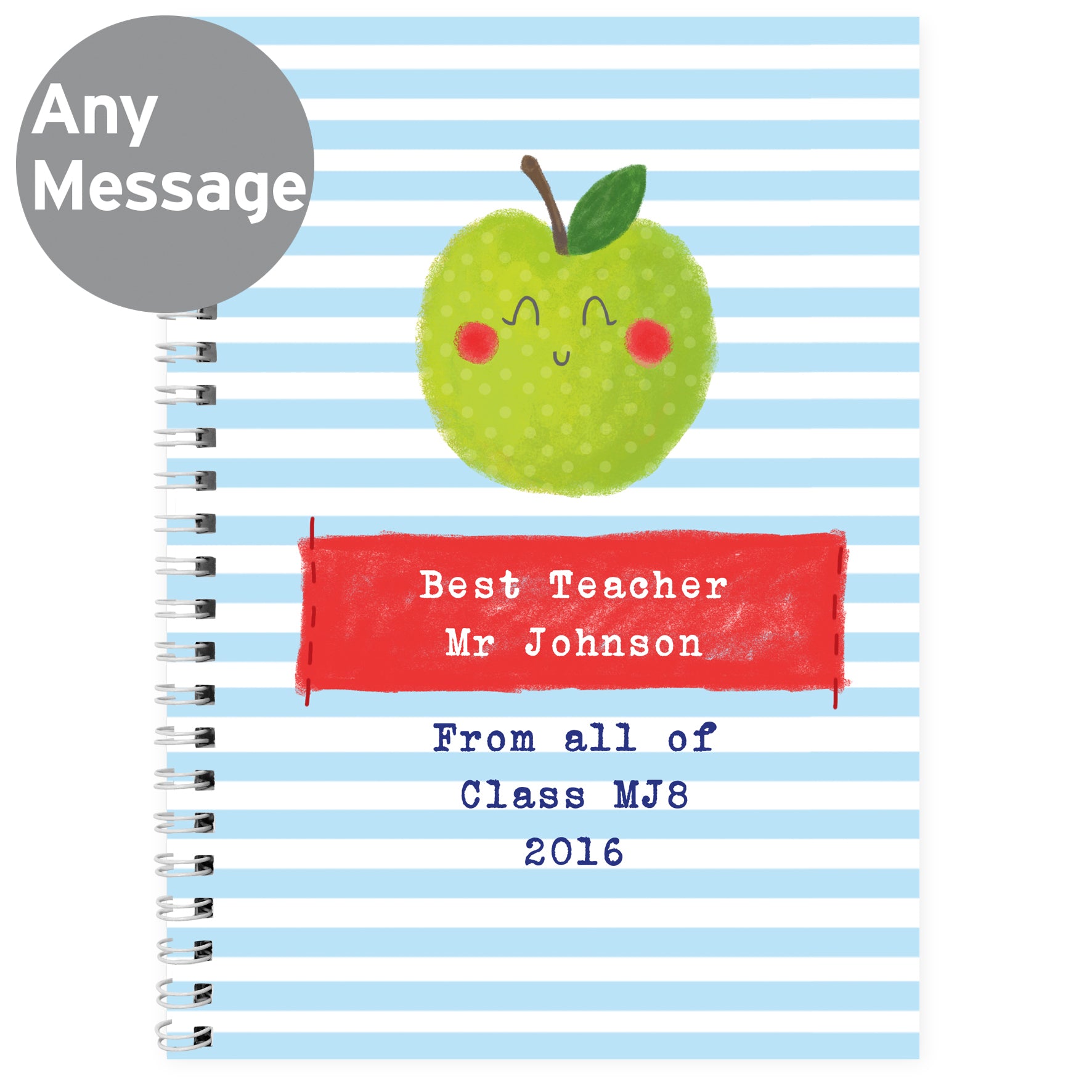 Personalised Apple for the Teacher A5 Notebook - MK&JD Gifts