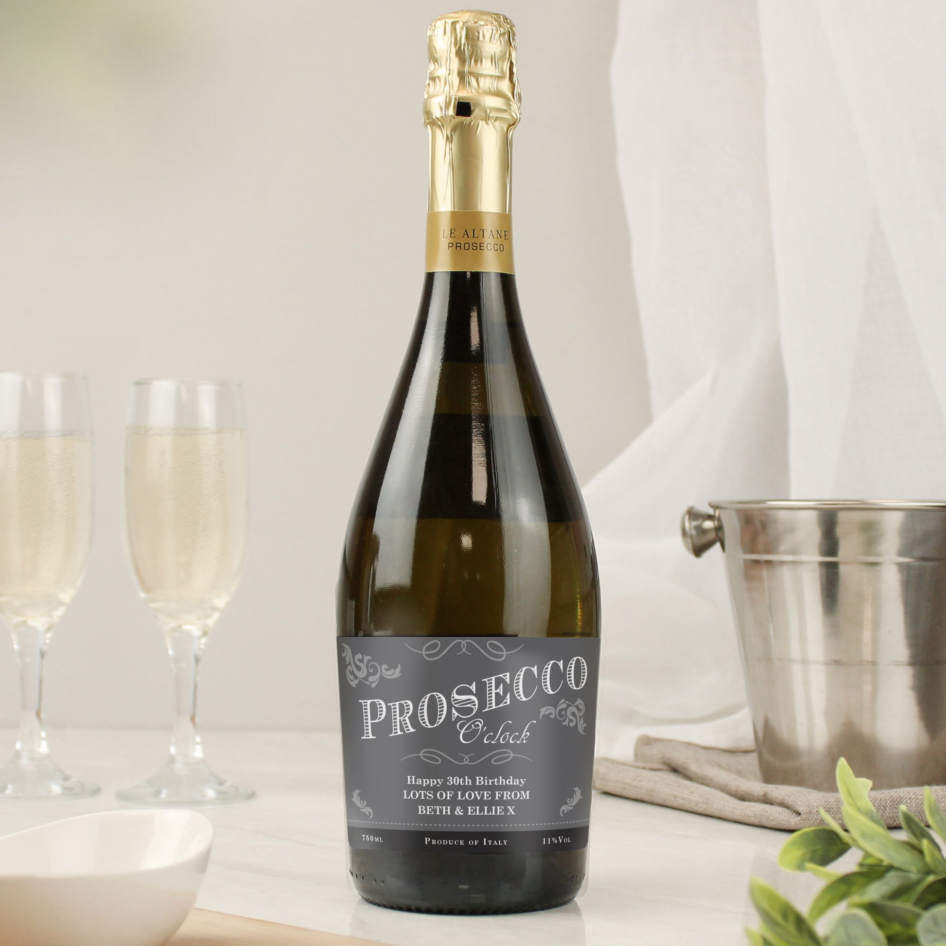 Personalised 'Prosecco O'Clock' Bottle of Prosecco - MK&JD Gifts