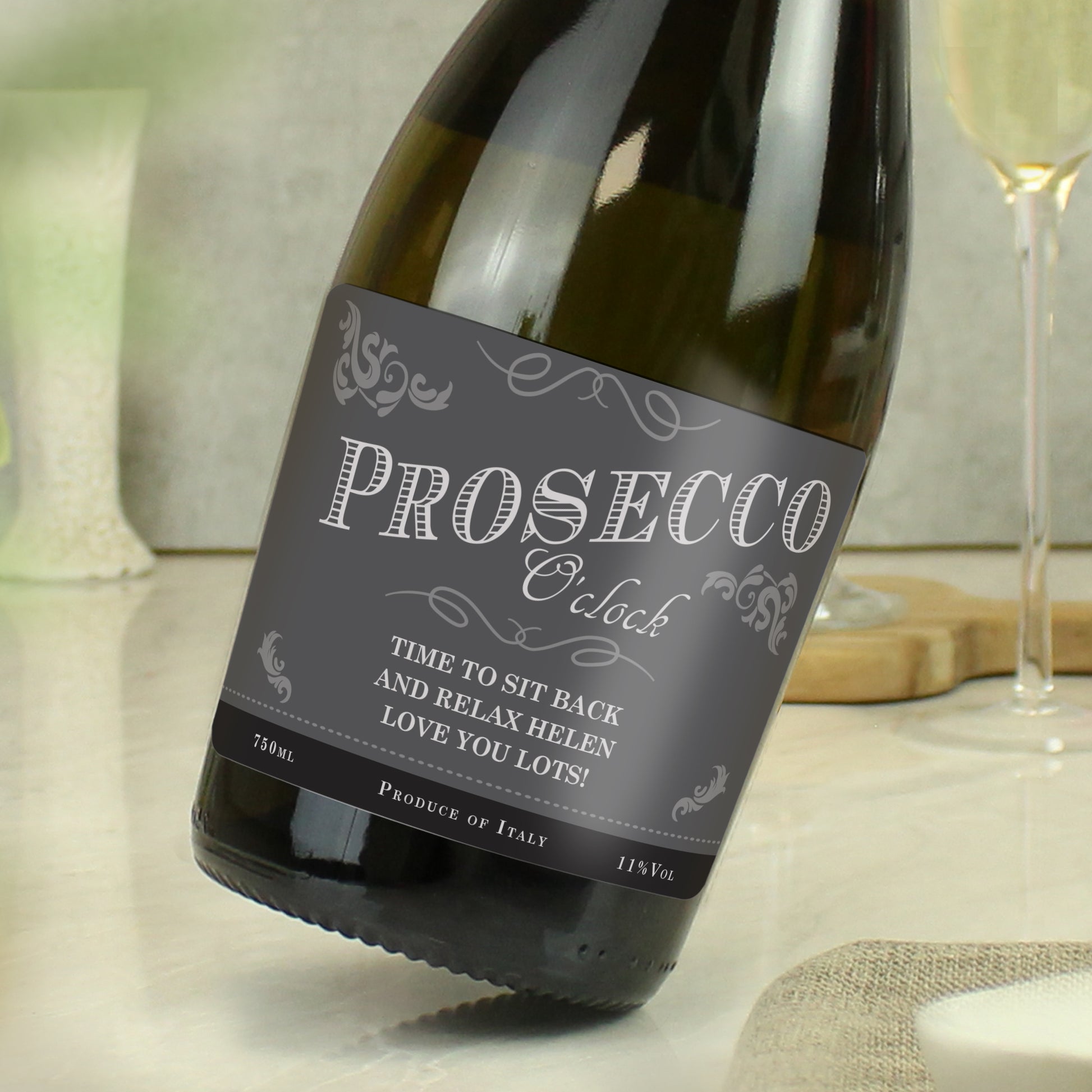 Personalised 'Prosecco O'Clock' Bottle of Prosecco - MK&JD Gifts