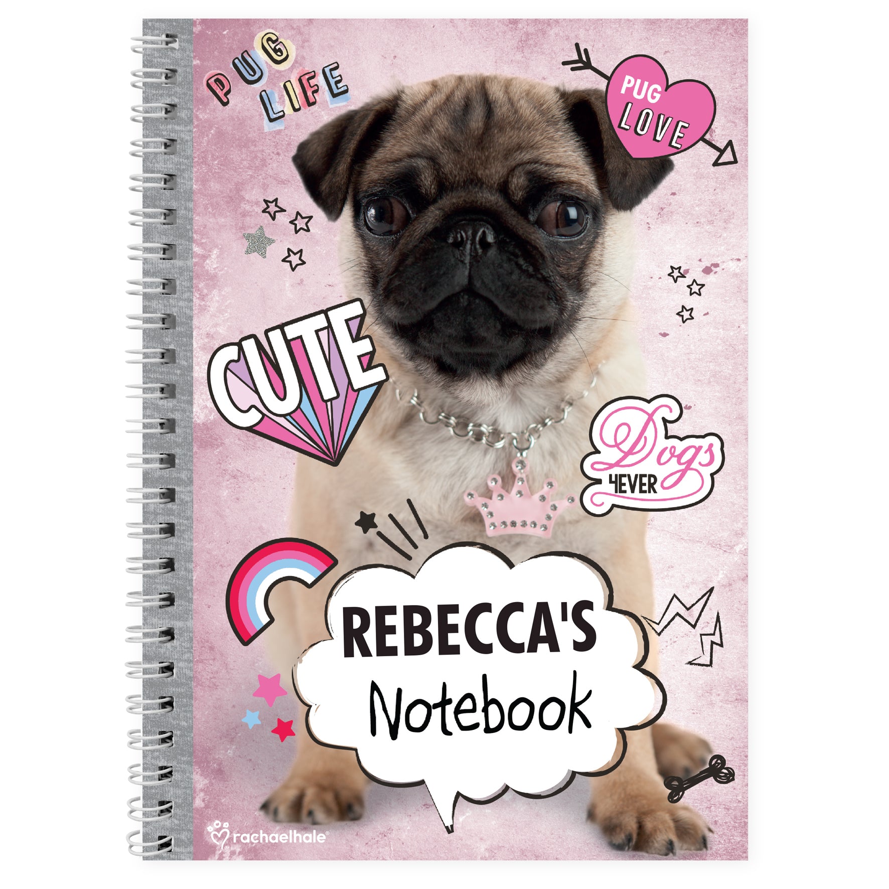 Personalised Rachael Hale Doodle Pug A5 Notebook - MK&JD Gifts