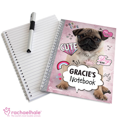 Personalised Rachael Hale Doodle Pug A5 Notebook - MK&JD Gifts