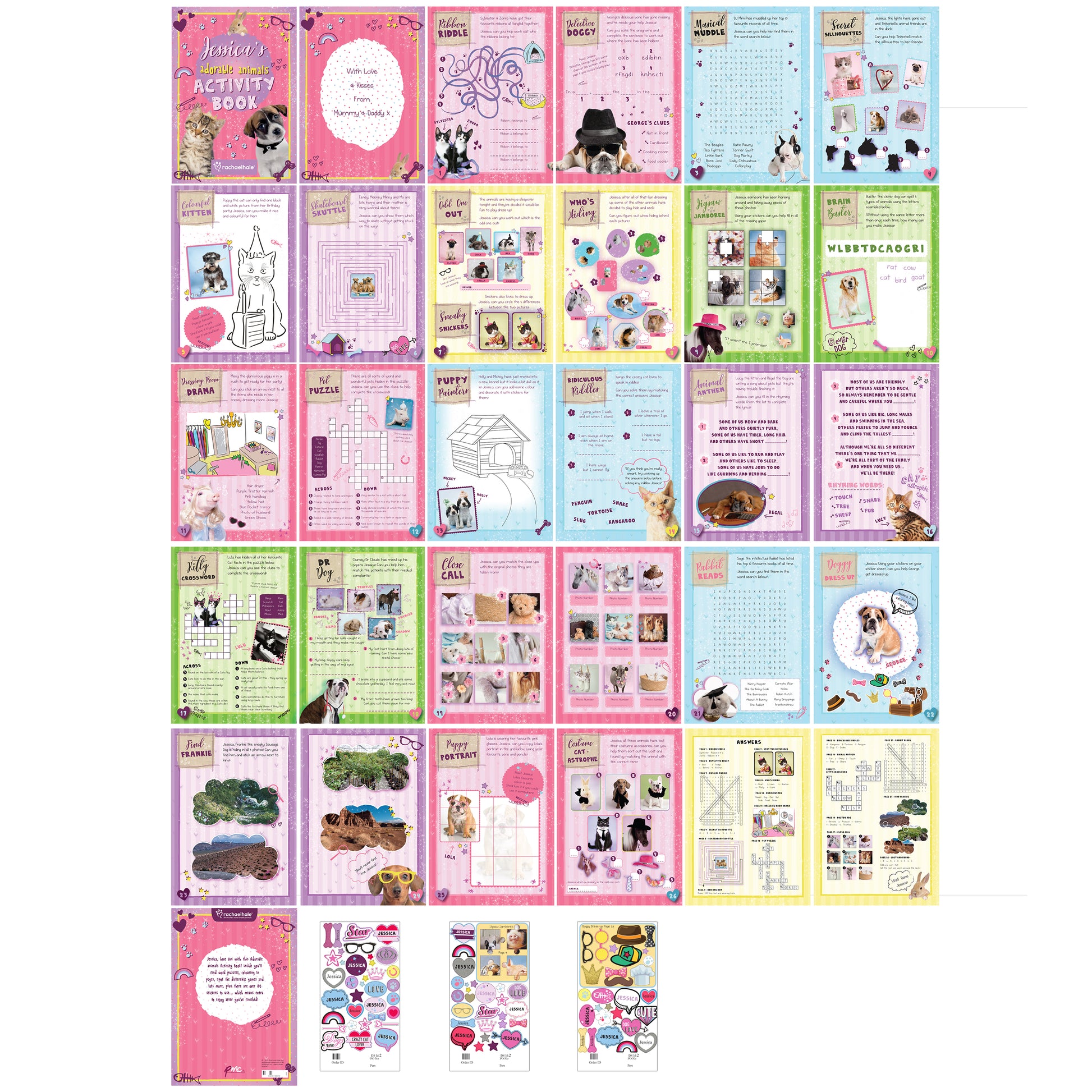 Personalised Rachael Hale Adorable Animals Activity Book With Stickers - MK&JD Gifts
