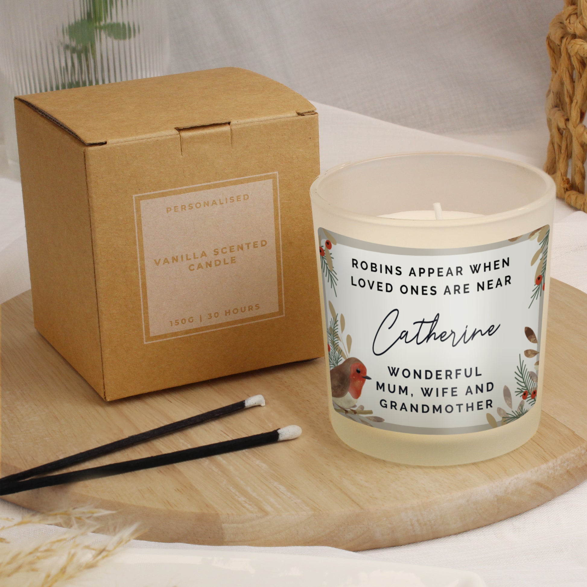 Personalised Robins Appear Memorial Scented Jar Candle - MK&JD Gifts