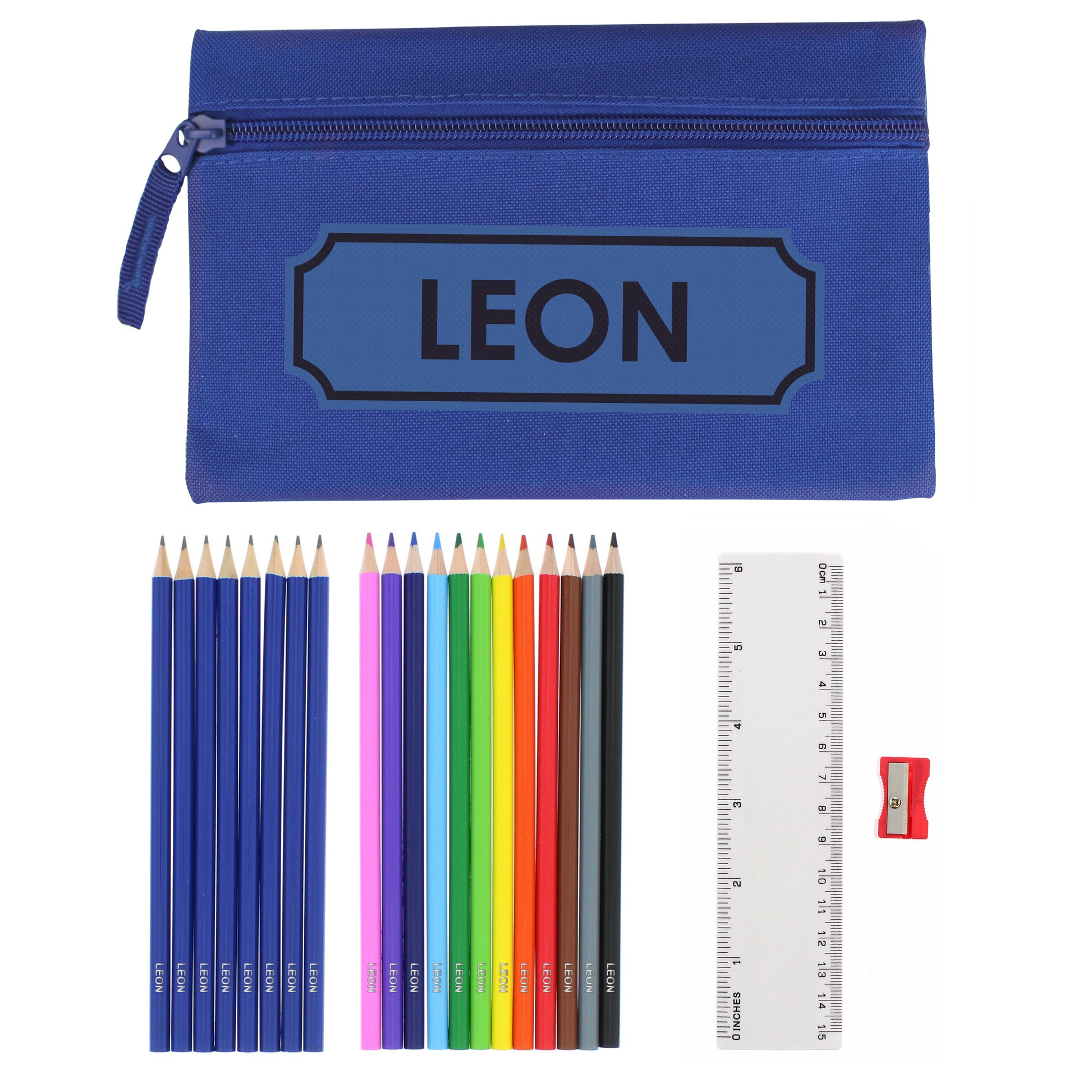 Blue Pencil Case with Personalised Pencils & Crayons - MK&JD Gifts