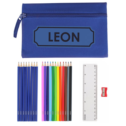 Blue Pencil Case with Personalised Pencils & Crayons - MK&JD Gifts