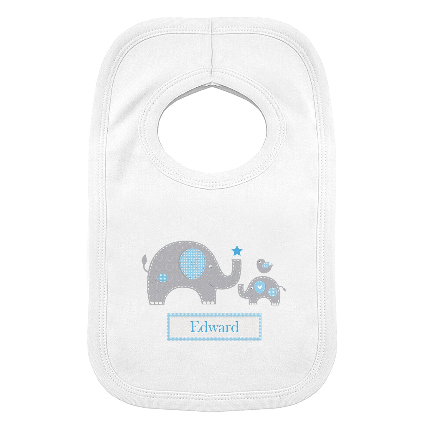 Personalised Blue Elephant 0-3 Months Baby Bib - MK&JD Gifts