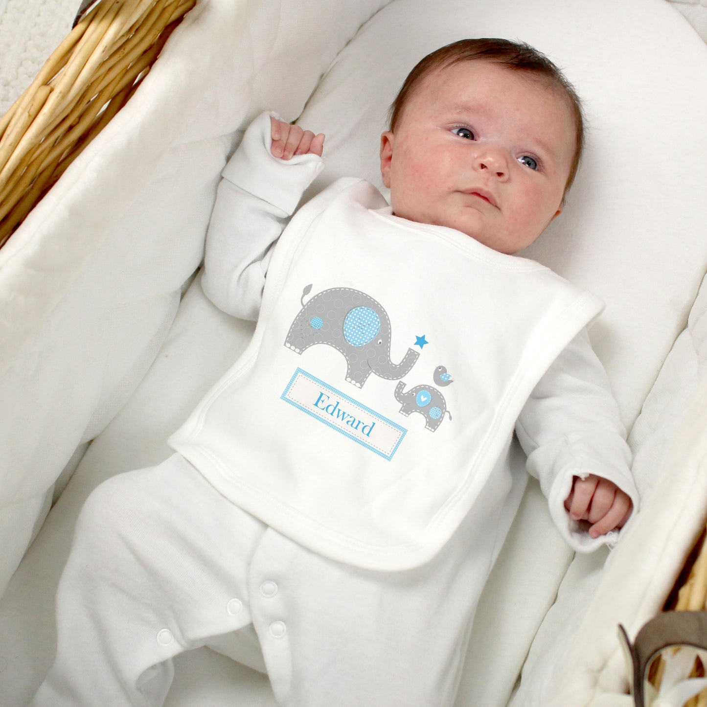 Personalised Blue Elephant 0-3 Months Baby Bib - MK&JD Gifts