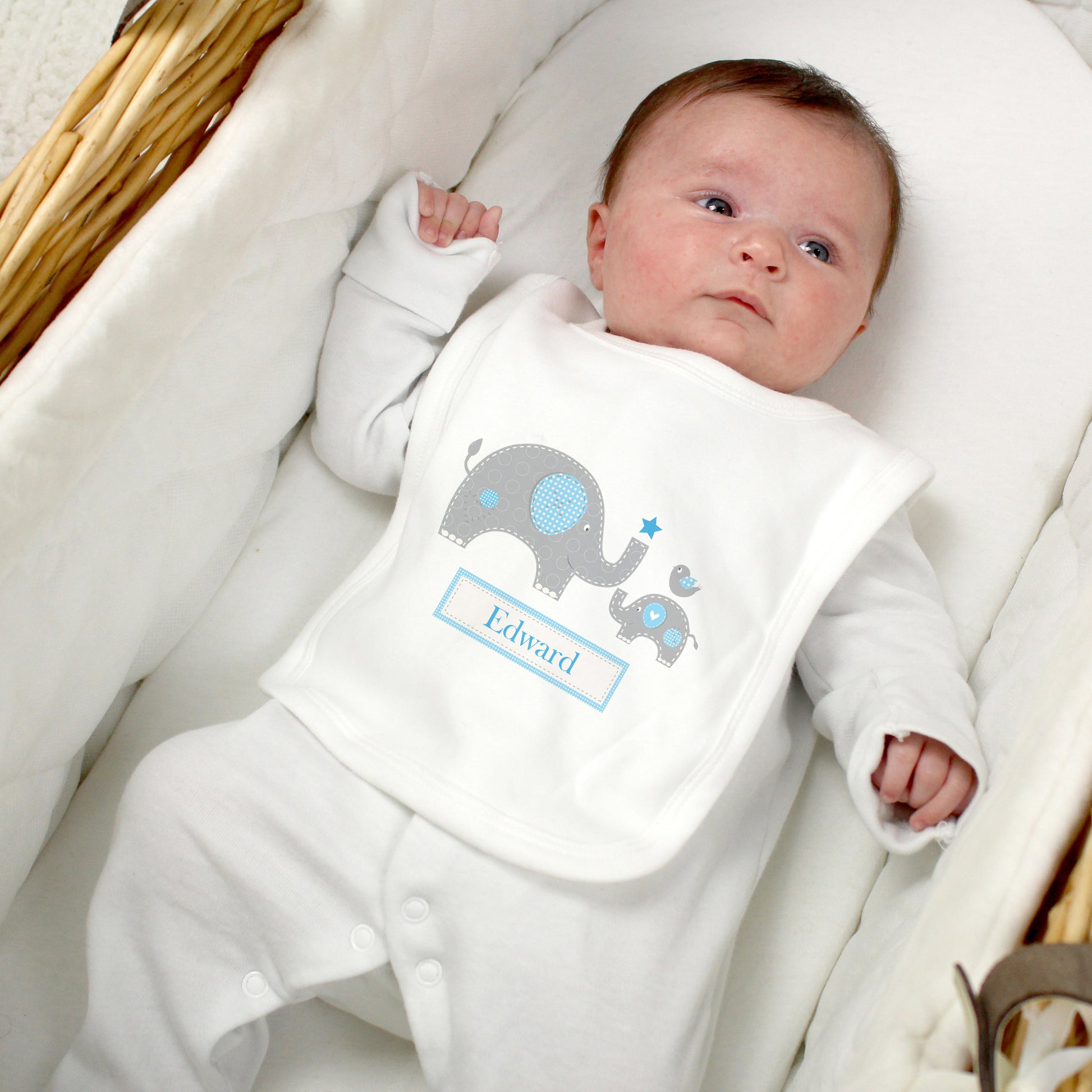 Personalised Blue Elephant 0-3 Months Baby Bib - MK&JD Gifts