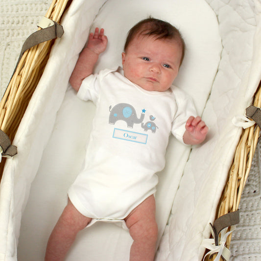 Personalised Blue Elephant 0-3 Months Baby Vest - MK&JD Gifts