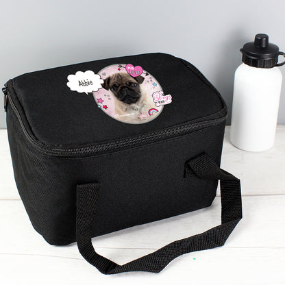 Personalised Rachael Hale Doodle Pug Black Lunch Bag - MK&JD Gifts