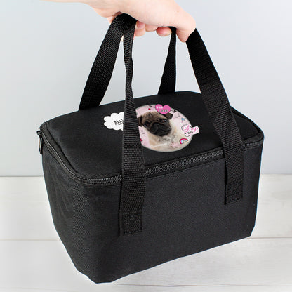 Personalised Rachael Hale Doodle Pug Black Lunch Bag - MK&JD Gifts