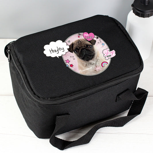 Personalised Rachael Hale Doodle Pug Black Lunch Bag - MK&JD Gifts