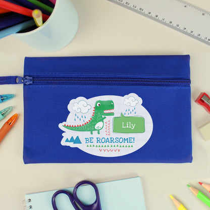 Personalised 'Be Roarsome' Dinosaur Blue Pencil Case - MK&JD Gifts
