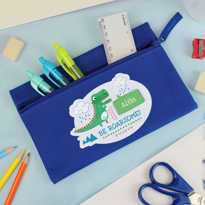 Personalised 'Be Roarsome' Dinosaur Blue Pencil Case - MK&JD Gifts